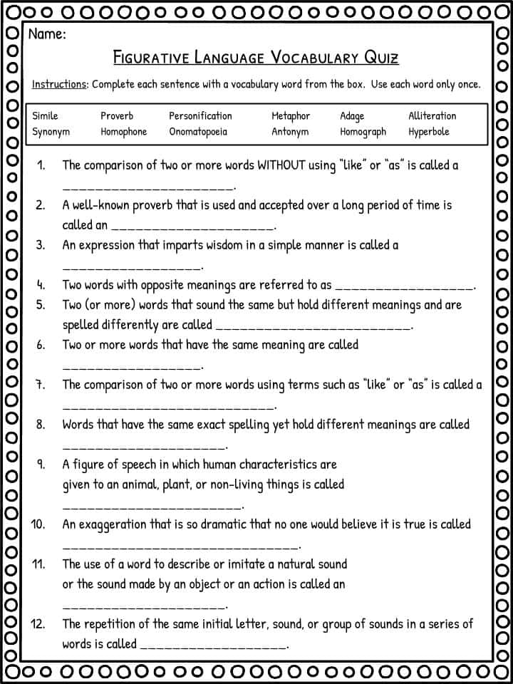 figurative language worksheets definition examples