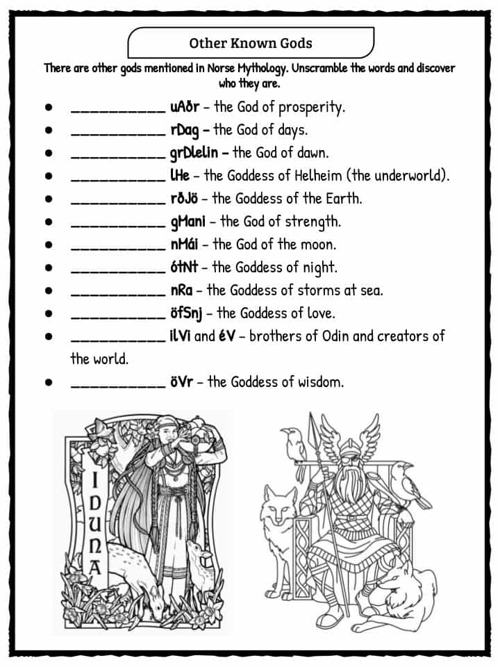 Norse Gods Goddesses Worksheet 1 KidsKonnect