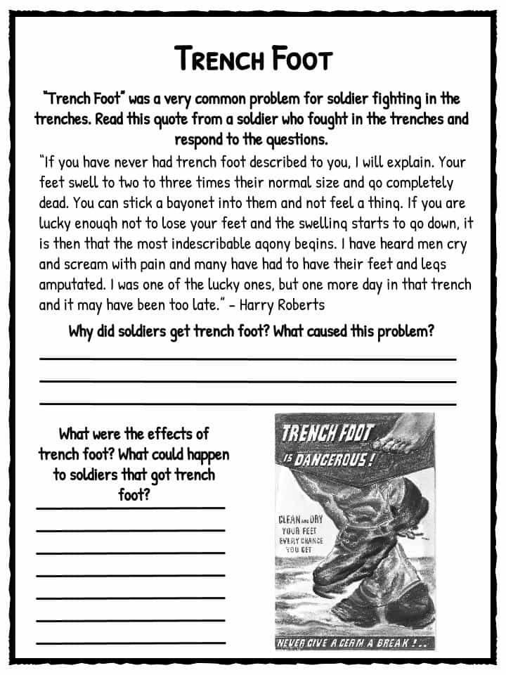 WW1 Trenches Facts About World War I Trench Warfare Worksheets