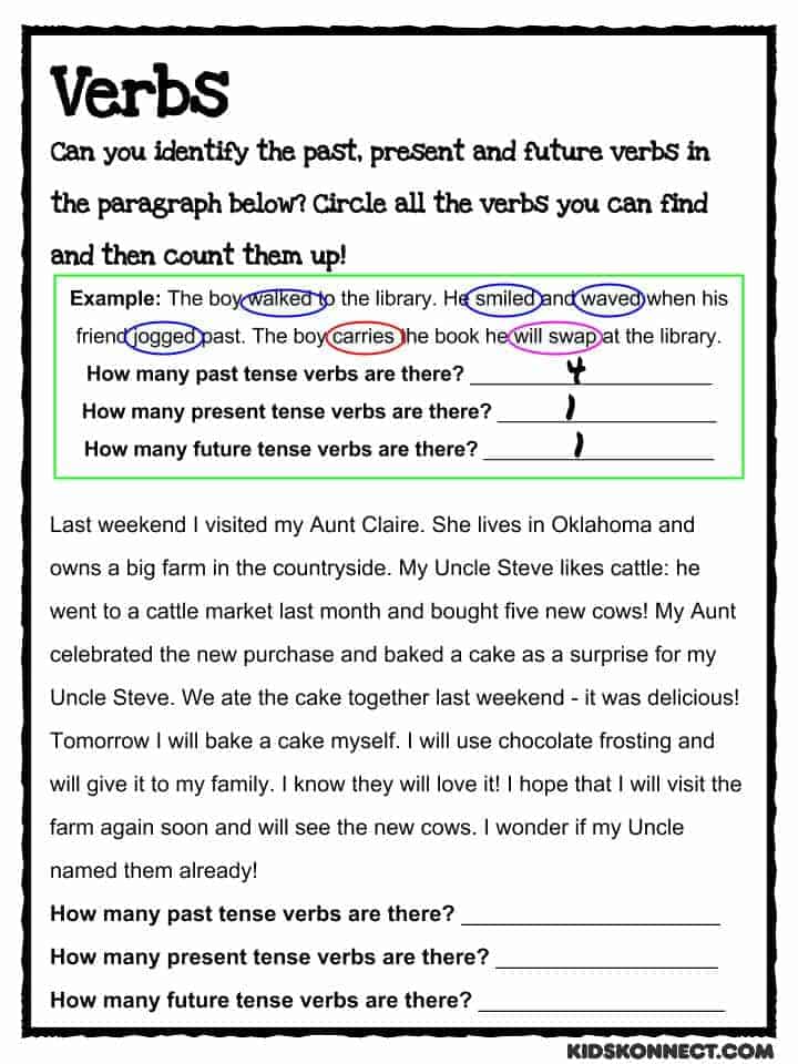 Past Present Future Verbs Worksheet For Kids