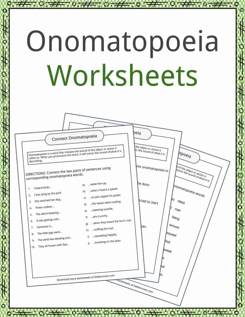 onomatopoeia examples, definition and worksheets | kidskonnect