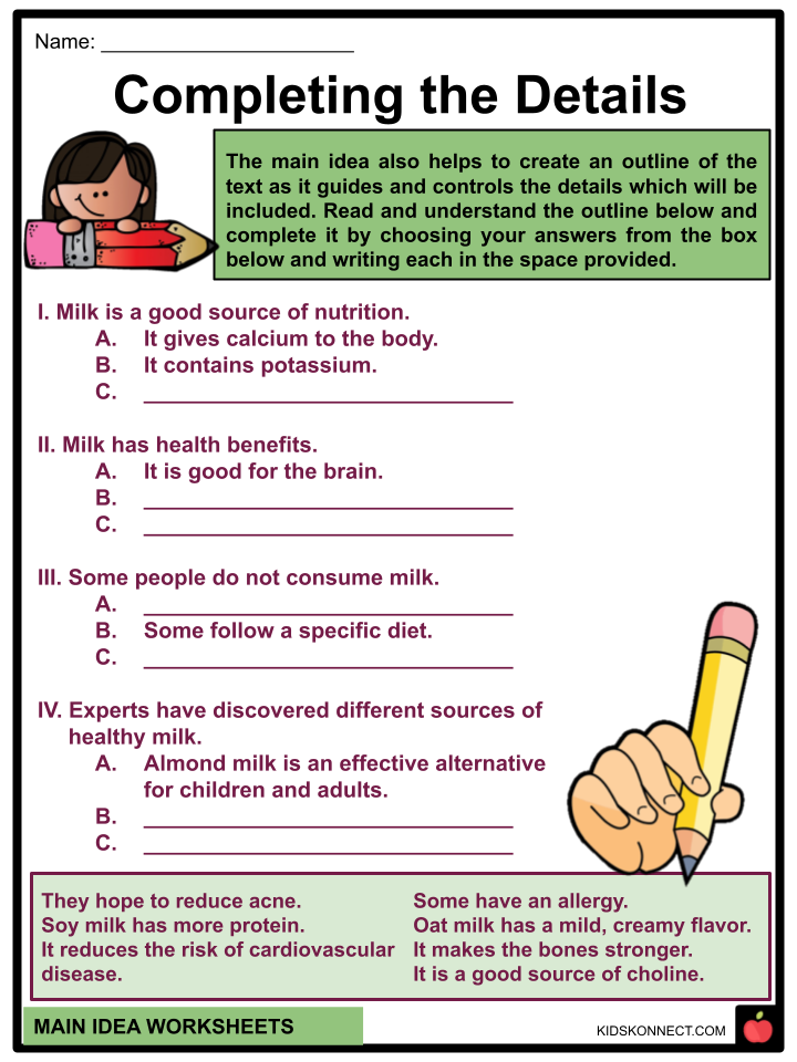 Main Idea Worksheets Facts for Kids Identifying it   Examples