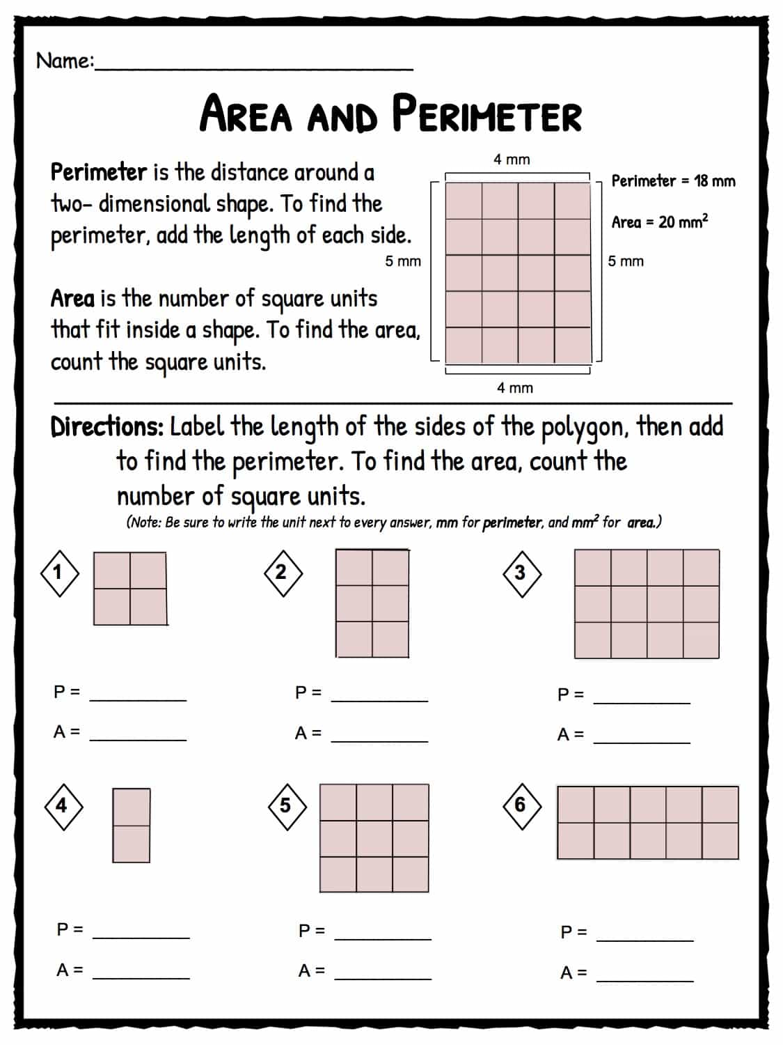 elementary area and perimeter worksheets