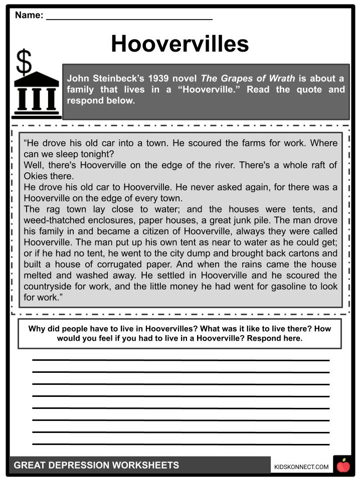 The Great Depression Facts, Information & Worksheets For Kids