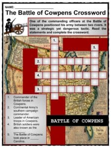 The Battle Of Cowpens Facts Information Worksheets For Kids - 