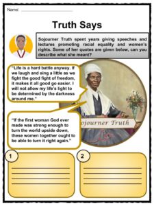 Sojourner Truth Facts, Worksheets, History of Slavery For Kids