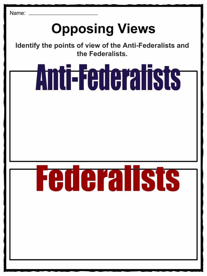 Federalist Vs Anti Federalist Worksheets