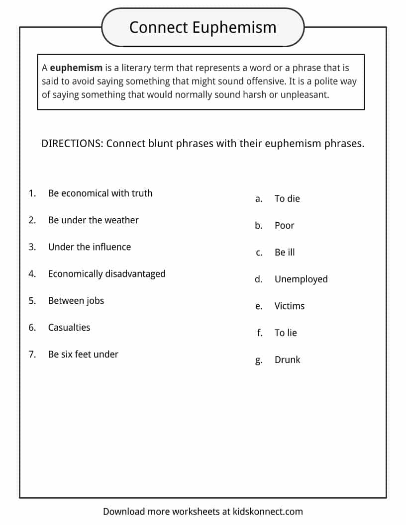 euphemism examples definition worksheets kidskonnect