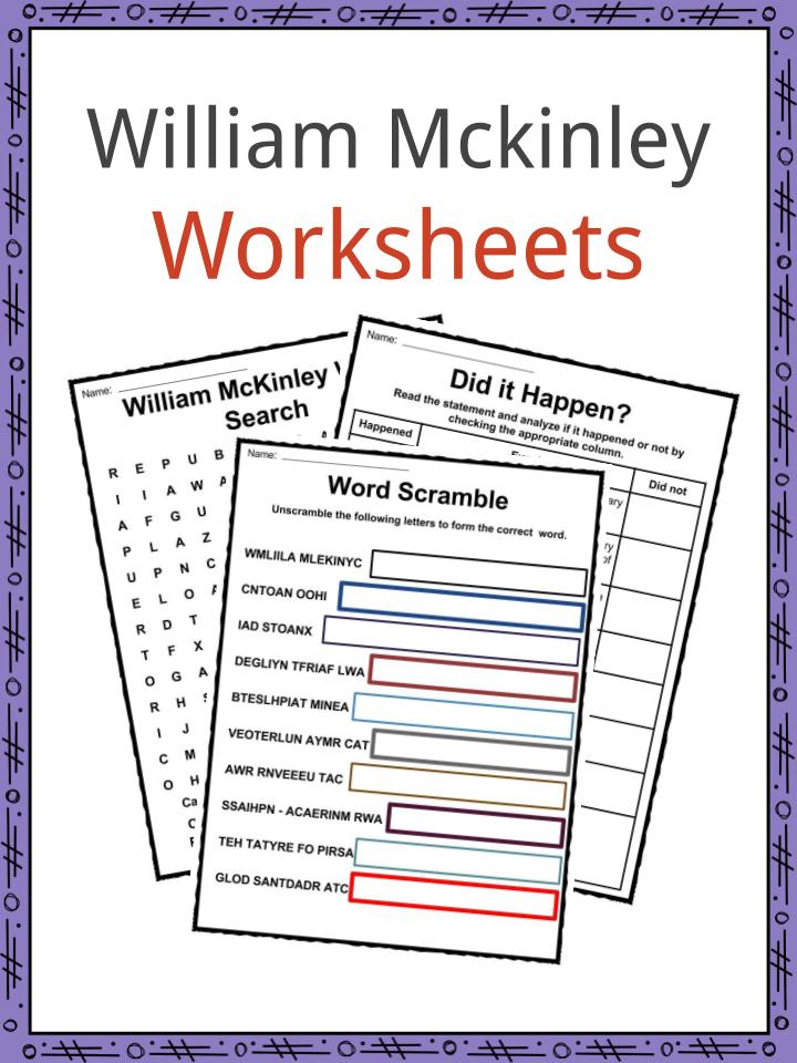 President William Mckinley Facts and Worksheets For Kids