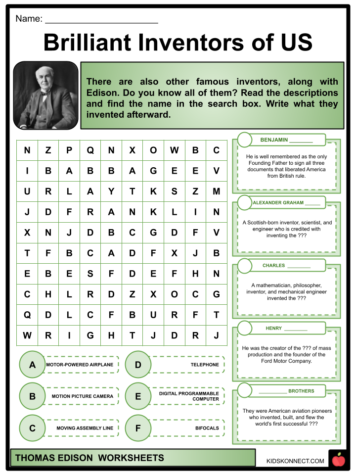 Thomas Edison Worksheets