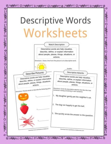 Descriptive Words Worksheets
