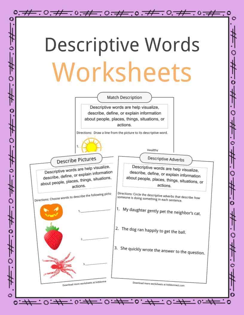 Descriptive Words Examples Definition Worksheets For Kids