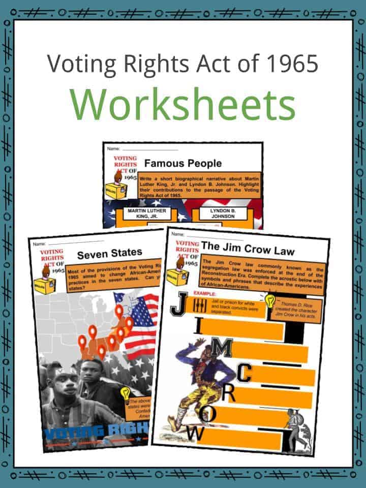 Voting Rights Act Of 1965 Facts Worksheets Key Information For Kids