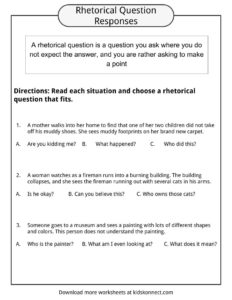 rhetorical question worksheets examples definition for kids