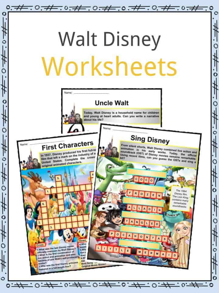 Walt Disney Facts Worksheets Biography Life Death For Kids