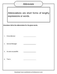 Abbreviations Worksheets