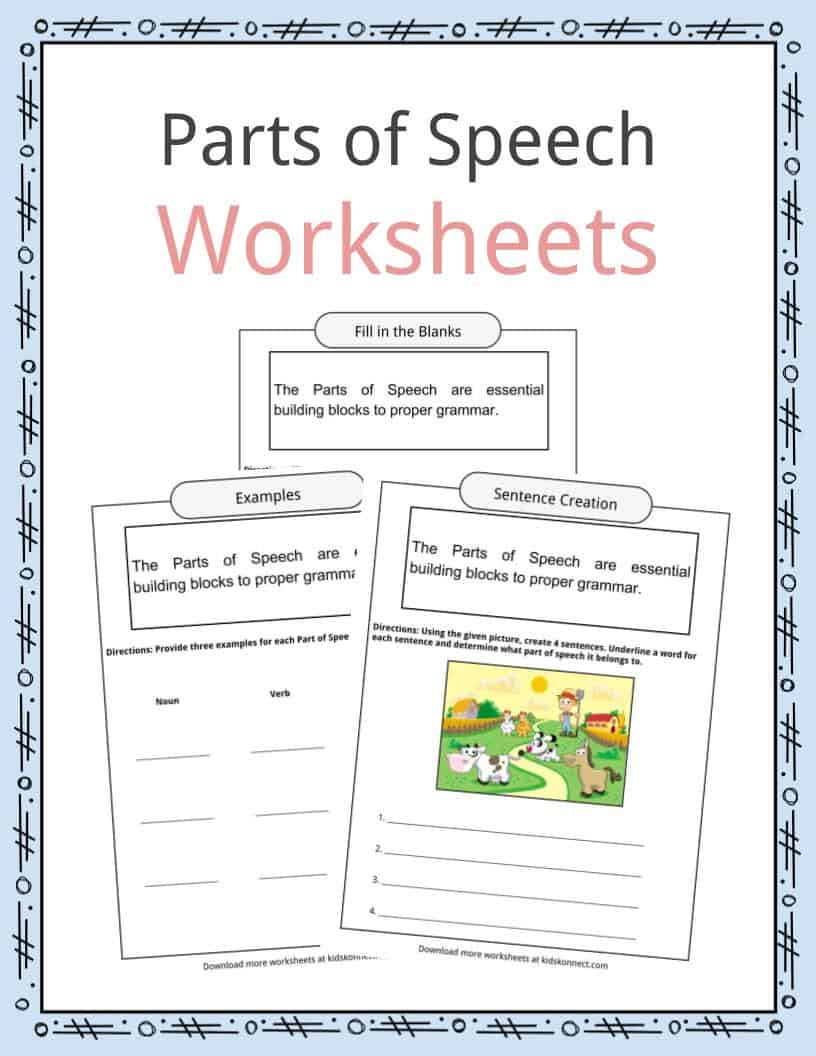 Parts of Speech Worksheets, Examples & Definition For Kids Intended For Parts Of A Sentence Worksheet