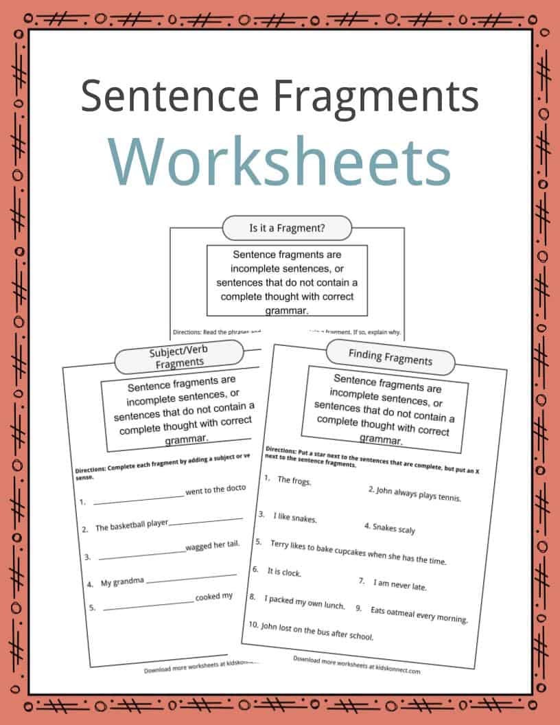 Sentence Fragment Facts Worksheets Examples Definition