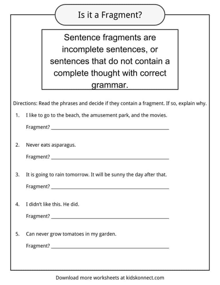 meaning of sentence fragments in writing