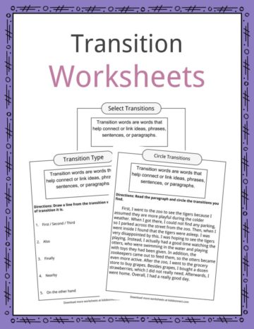 Transition Words Worksheets