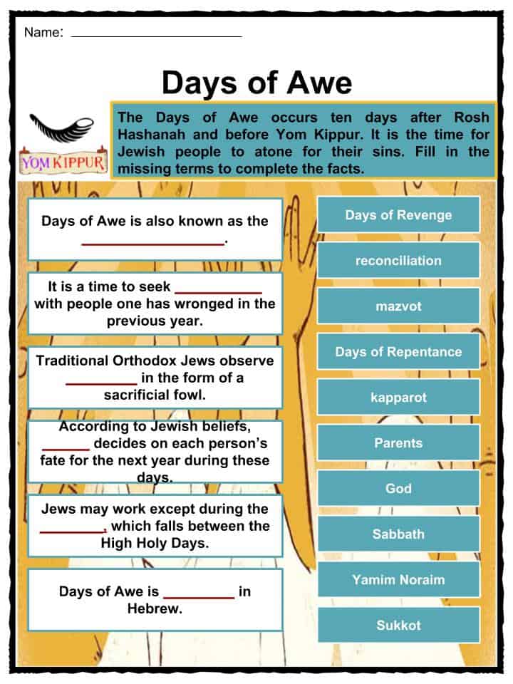 Yom Kippur Facts Worksheets Origin Traditions Significance For Kids
