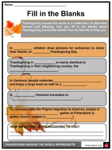 Thanksgiving Around the World Fill in the Blanks Activity