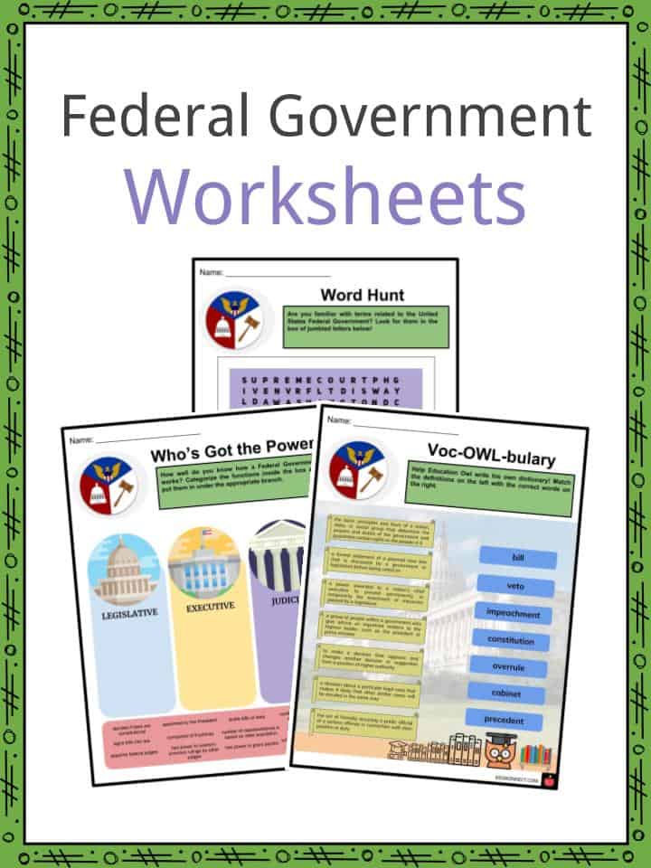 Federal Government Facts Worksheets Structure Information For Kids