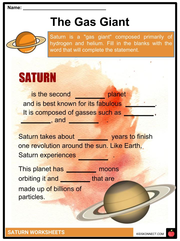 Saturn Facts Worksheets Planet Profile And Moons Of Saturn For Kids