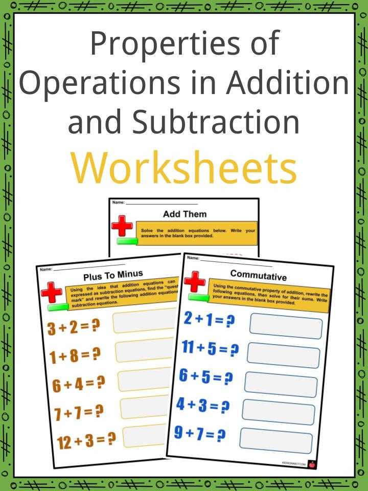 Properties of Operations in Addition and Subtraction Worksheets