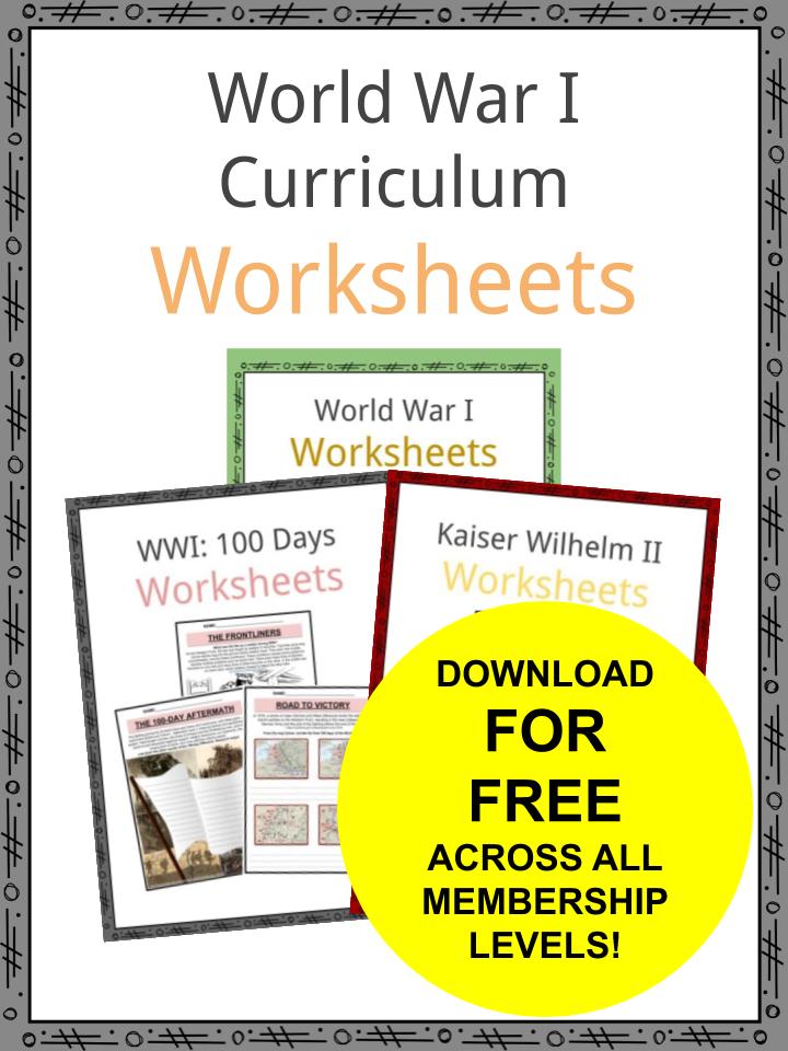 World War I Curriculum Worksheets