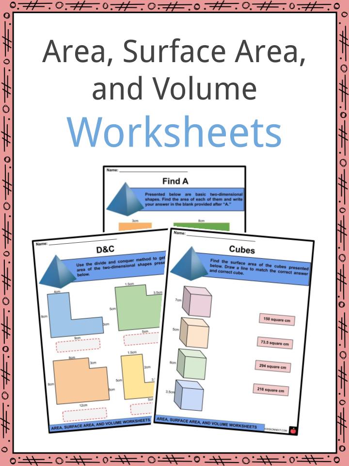 area surface area and volume facts worksheets for kids