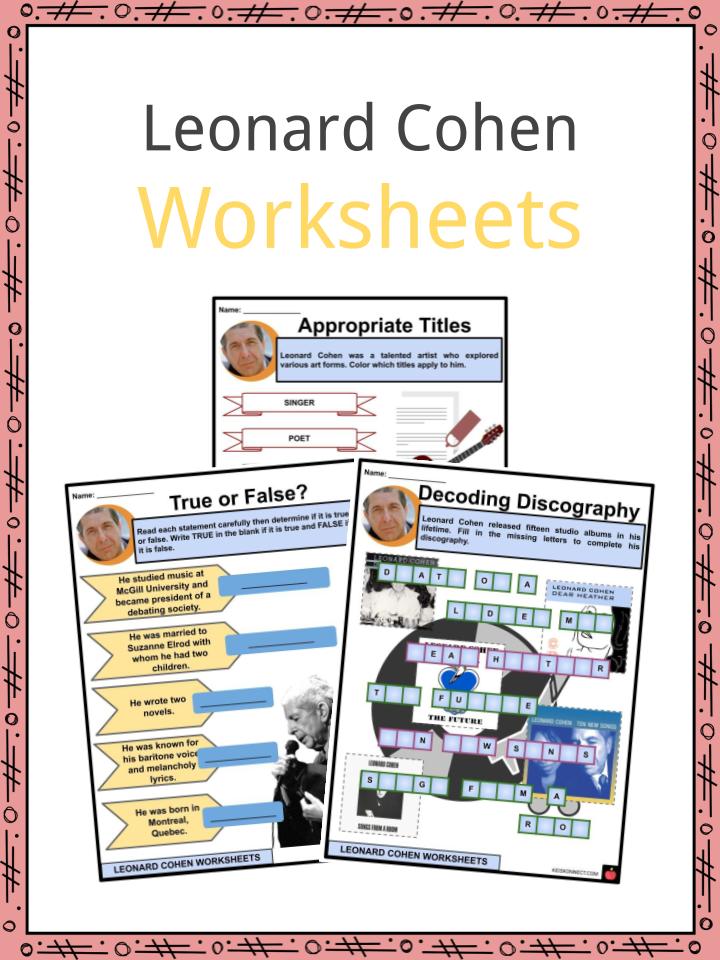 Leonard Cohen Facts Worksheets Early Life Education For Kids