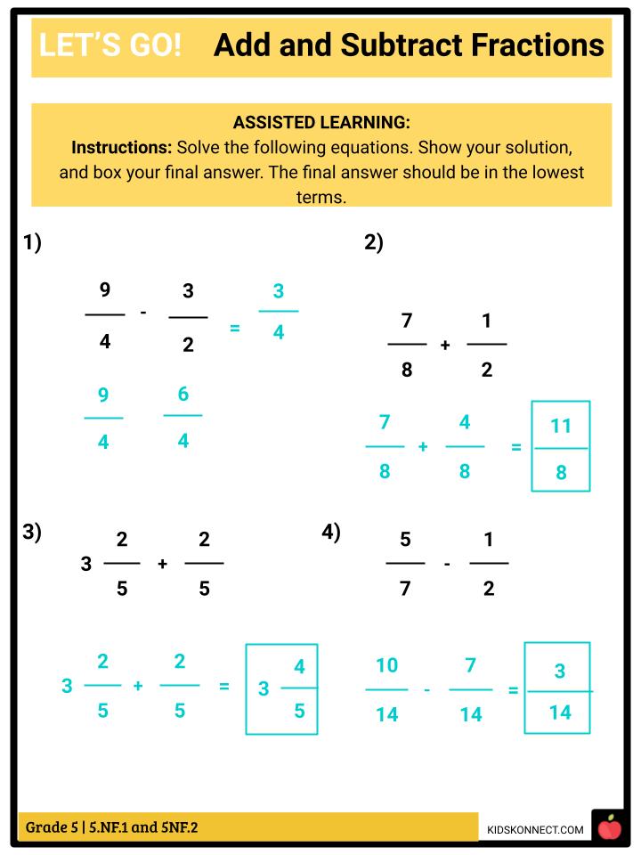 Numbers and Operations Fractions: Add and Subtract Fractions CCSS 5.NF