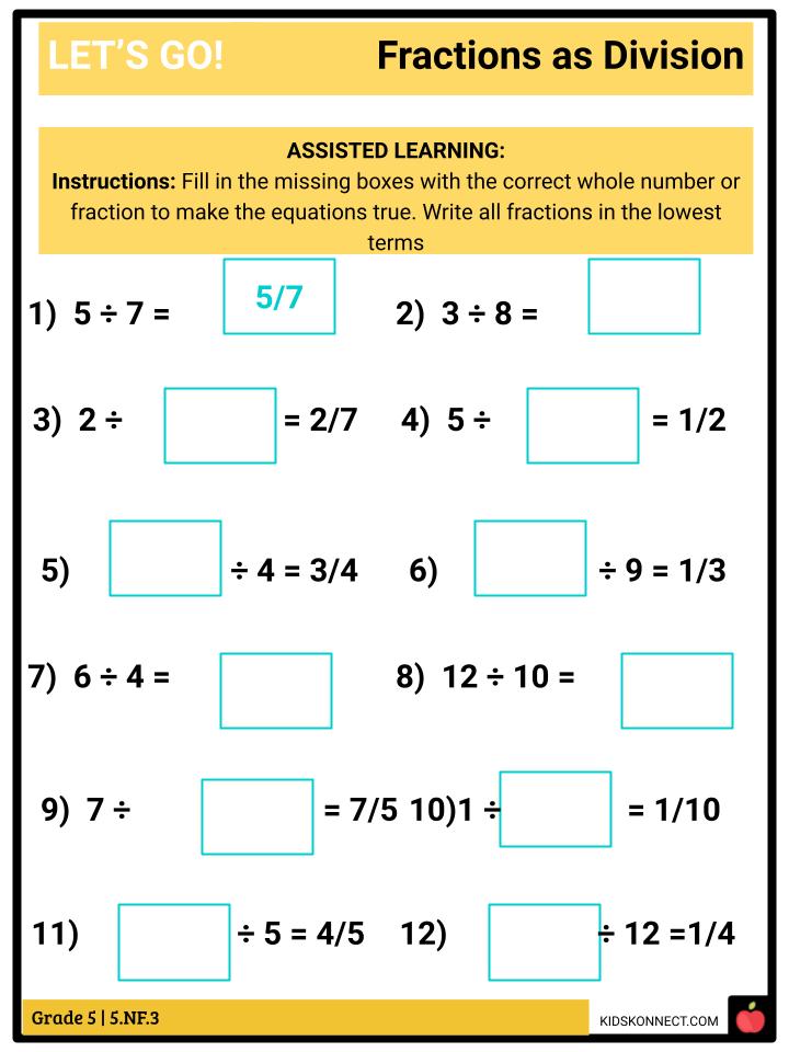 Numbers and Operations Fractions: Fractions as Division CCSS 5.NF.3