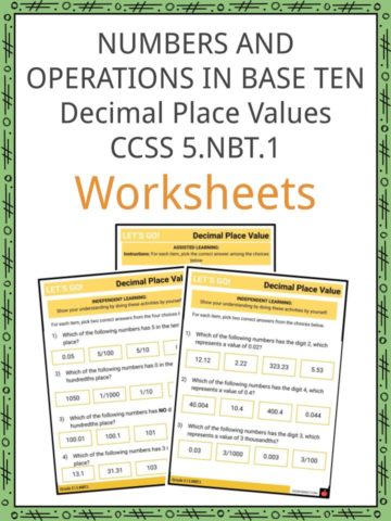 Numbers and Operations in Base 10 Decimal Place Values 5.NBT.1 Worksheets