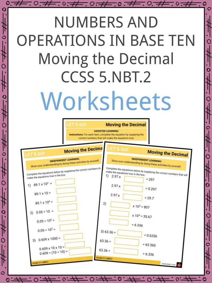 Numbers and Operations in Base Ten Moving the Decimal 5.NBT.2 Worksheets