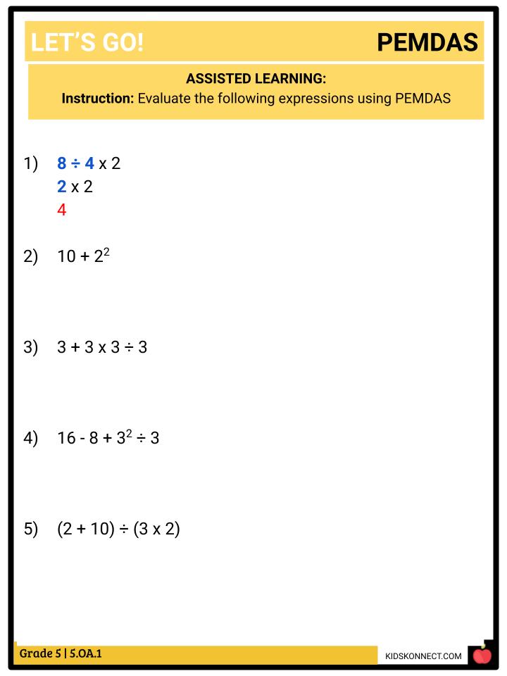Operations And Algebraic Thinking PEMDAS CCSS 5 OA 1