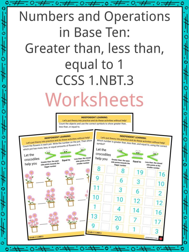 Numbers and Operations in Base Ten Greater than, less than, equal to 1 CCSS 1.NBT.3 Worksheets