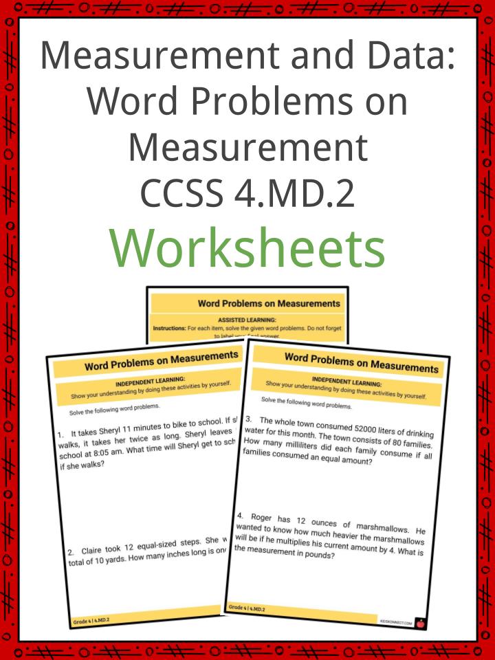 Measurement and Data Word Problems on Measurement CCSS 4.MD.2 Worksheets