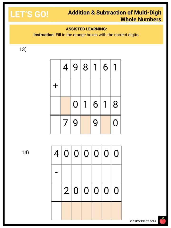 Base Ten Addition And Subtraction Worksheets
