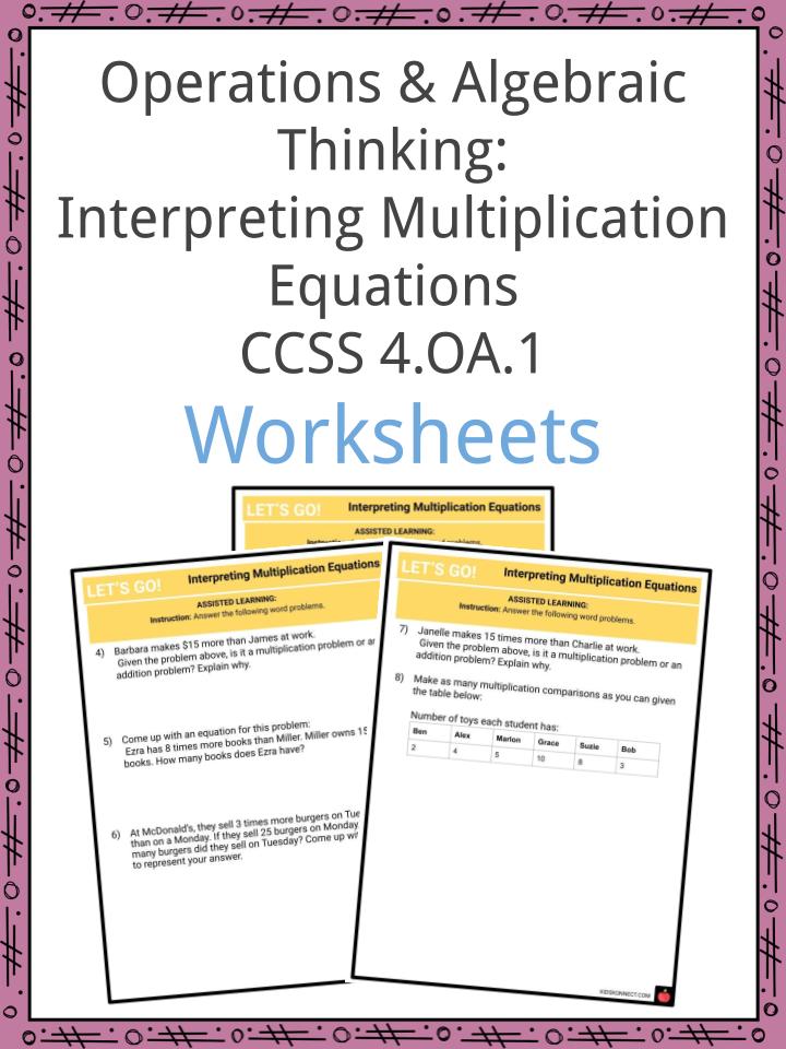 Interpreting Multiplication Equations Worksheets