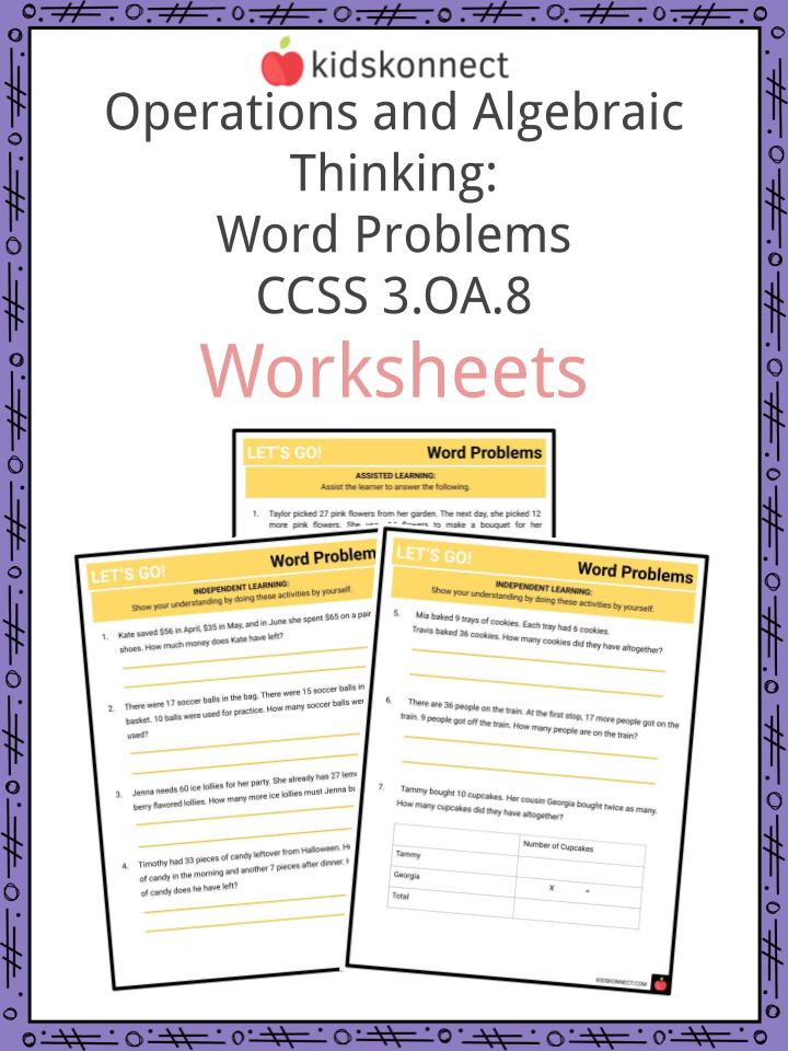 Operations and Algebraic Thinking Word Problems CCSS 3.OA.8 Worksheets