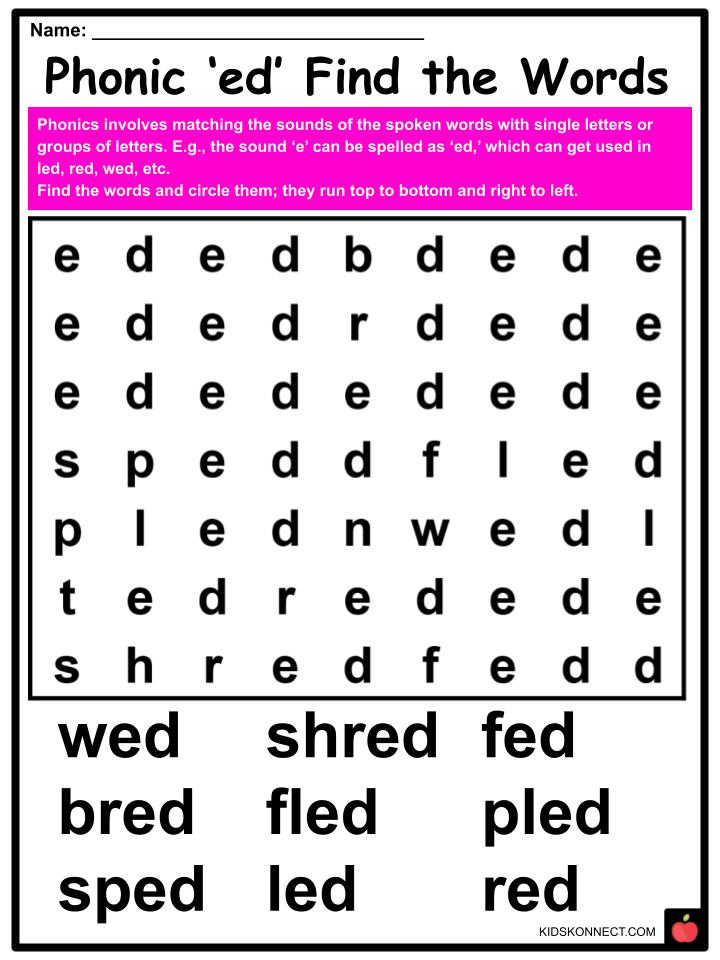 Phonics ED sounds Worksheets & Activities For Kids