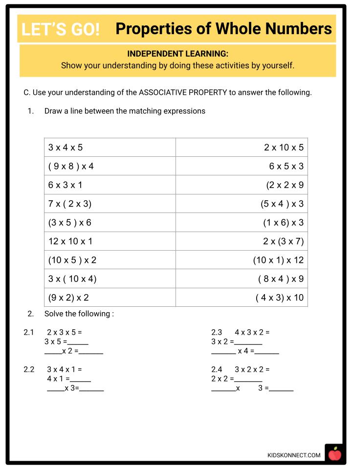 Properties Of Whole Numbers Worksheets