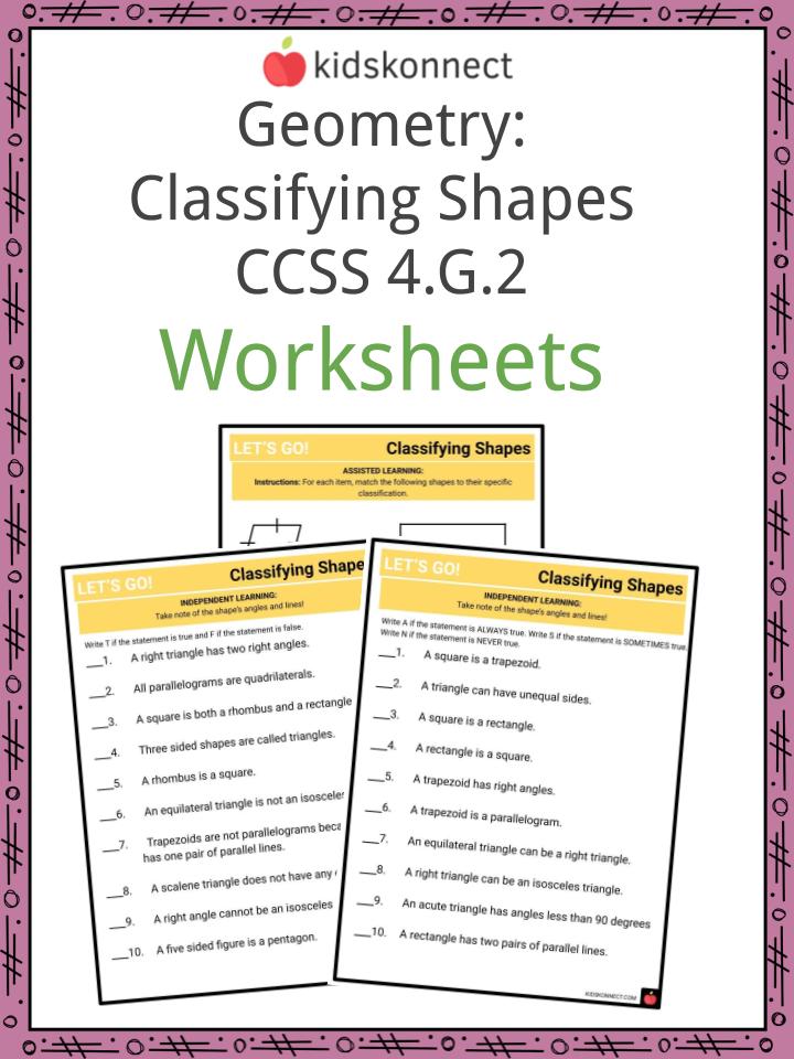 Geometry Classifying Shapes CCSS 4 G 2 Facts Worksheets