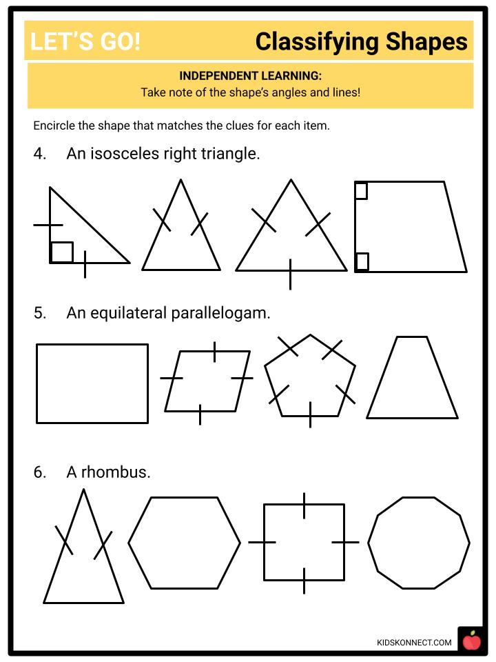 Geometry: Classifying Shapes CCSS 4.G.2 Facts & Worksheets