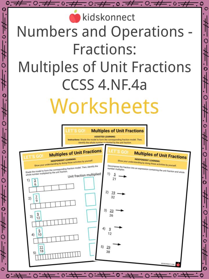 Numbers and Operations - Fractions Multiples of Unit Fractions CCSS 4.NF.4a Worksheets
