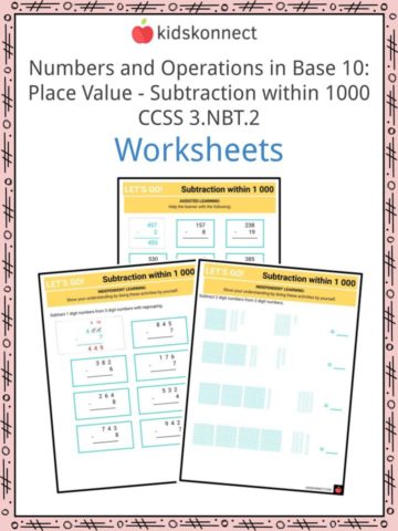 Numbers and Operations in Base 10 Place Value - Subtraction within 1000 CCSS 3.NBT.2 Worksheets