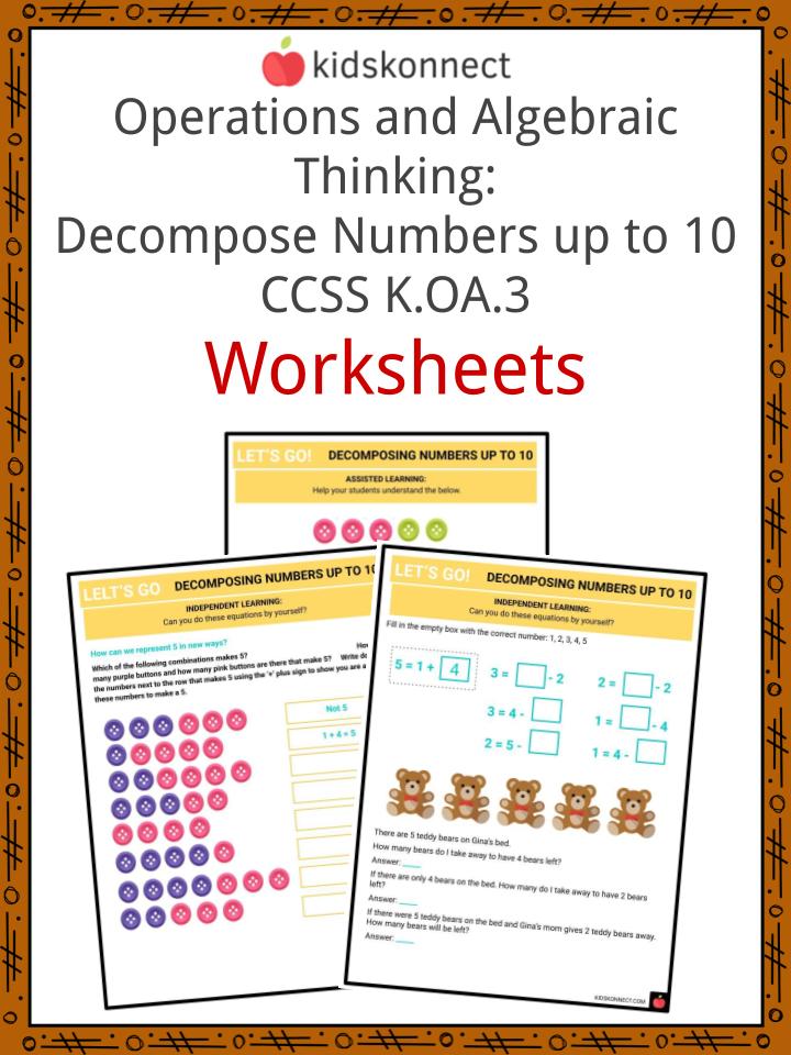 Operations and Algebraic Thinking Decompose Numbers up to 10 K.OA.3 Worksheets