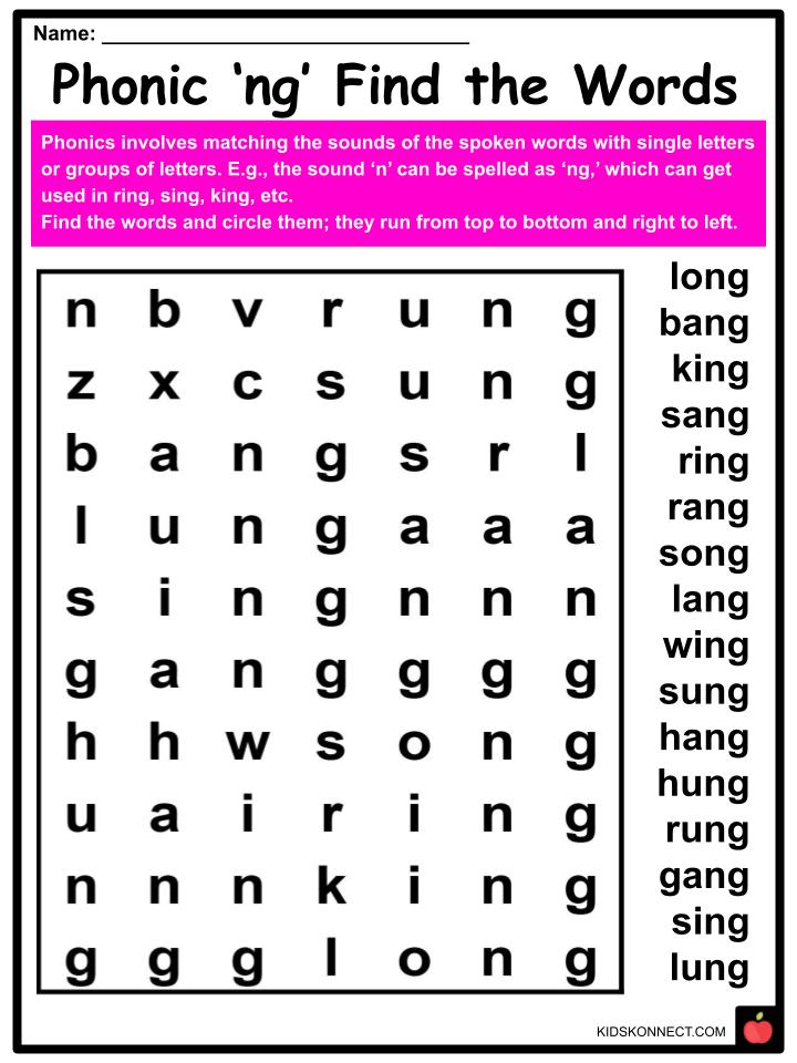 Phonics NG sounds Worksheets & Activities For Kids.